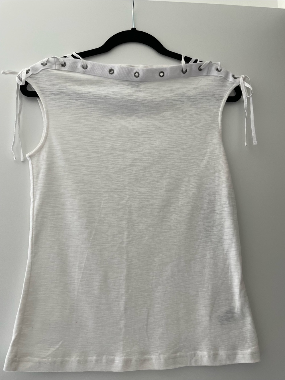 Chaps White Eyelet-Trim Tie Shoulder Tank